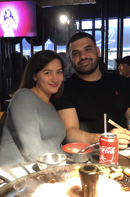 Jordan and his wife at dinner