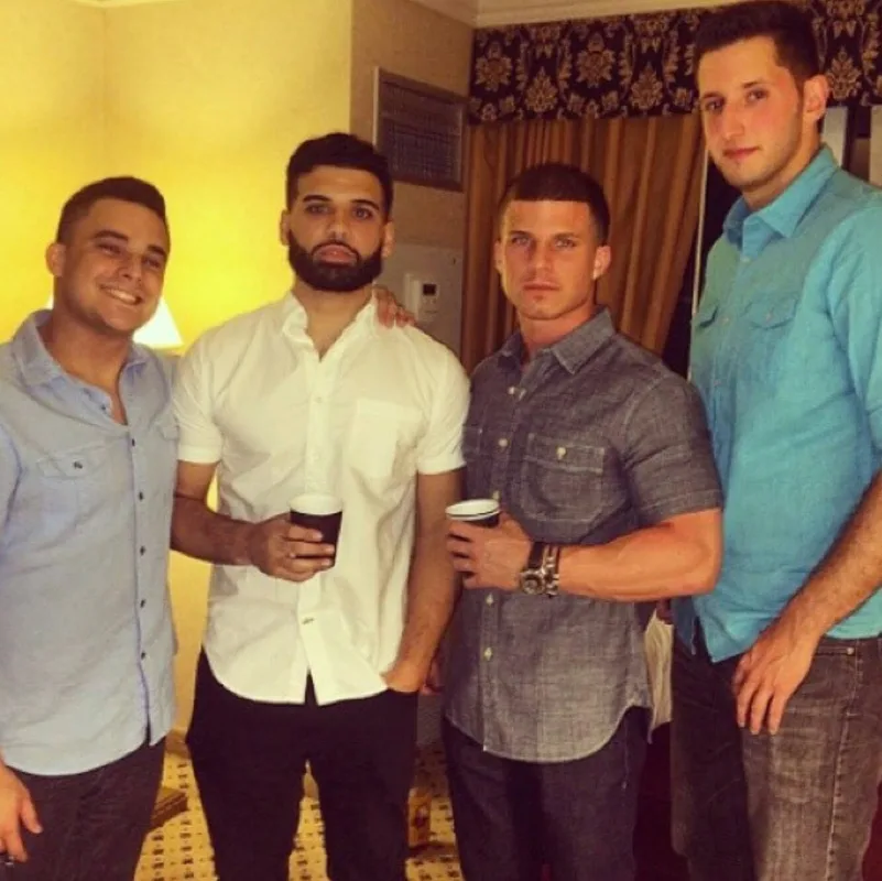 Jordan with his friends dressed up for a night out